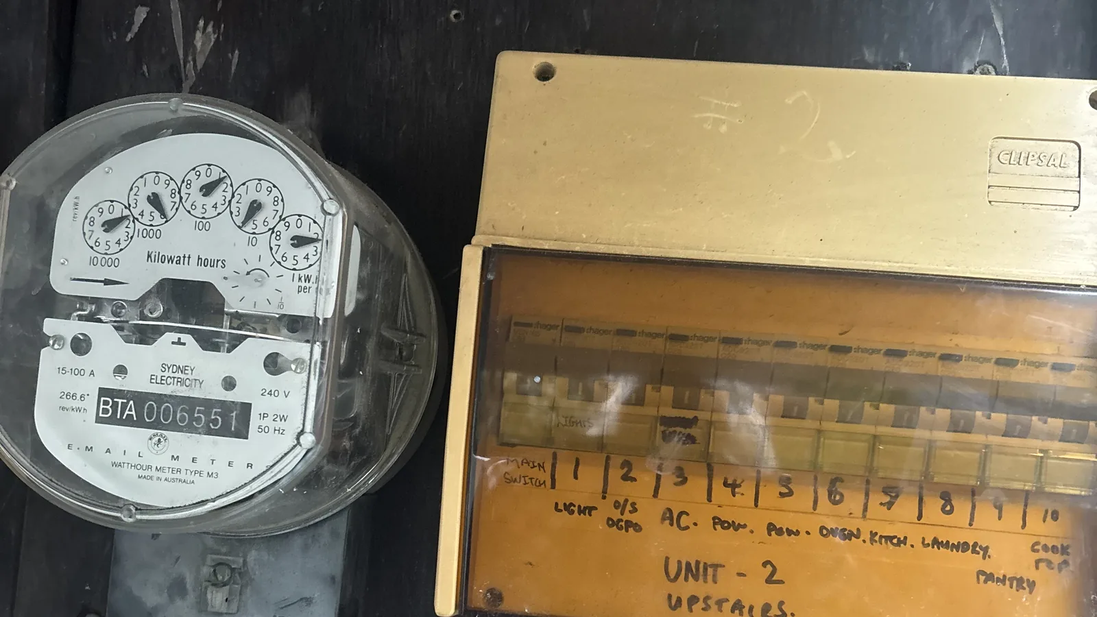 Original fuse board and meter of the type Electrical3 upgrades — Cremorne